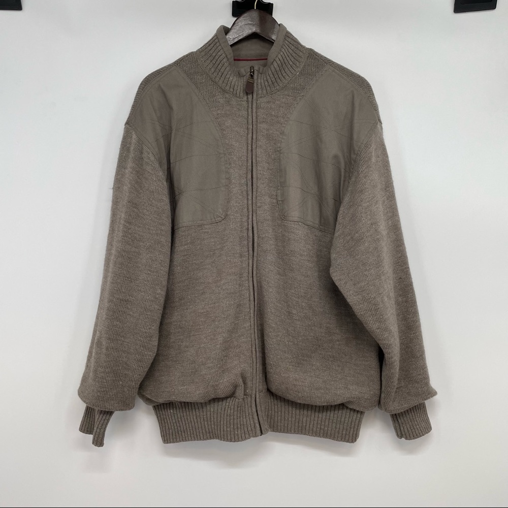 Orvis Wool Sweater Zip Jacket Lined Men Sz L Brown Patched Details Outdoor